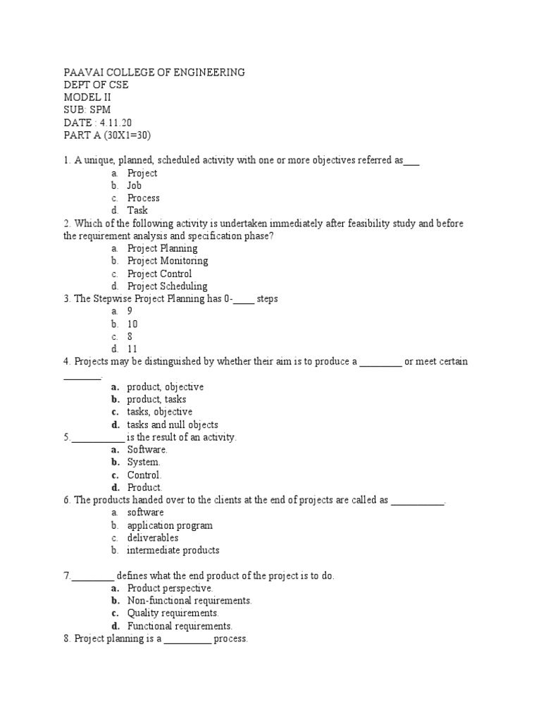 SPM MCQ Model2 PDF Software Development Process Product Development