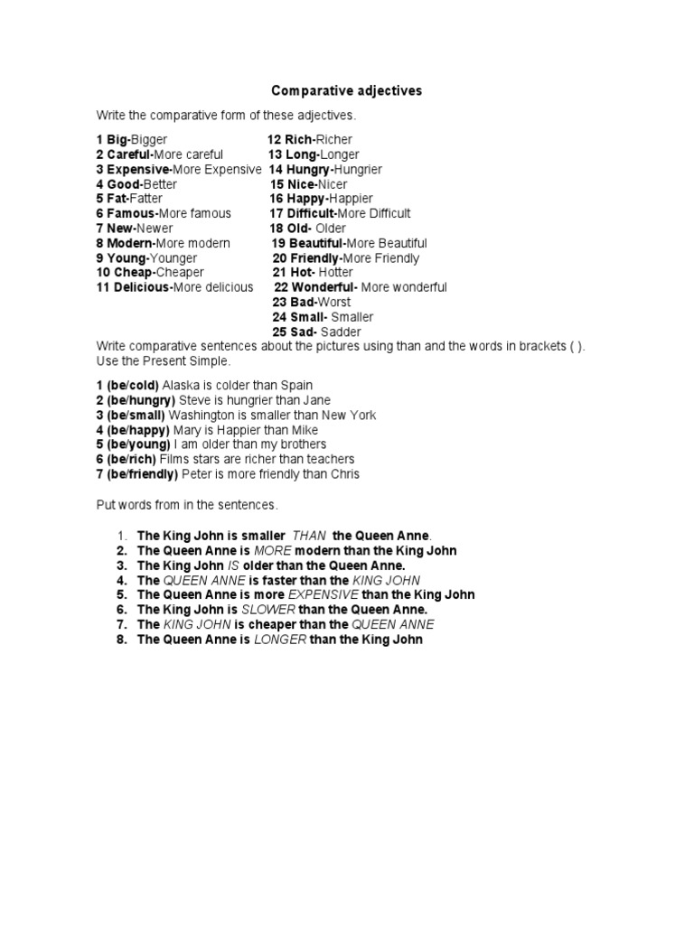Write The Comparative Form of These Adjectives | PDF | Cooking, Food ...