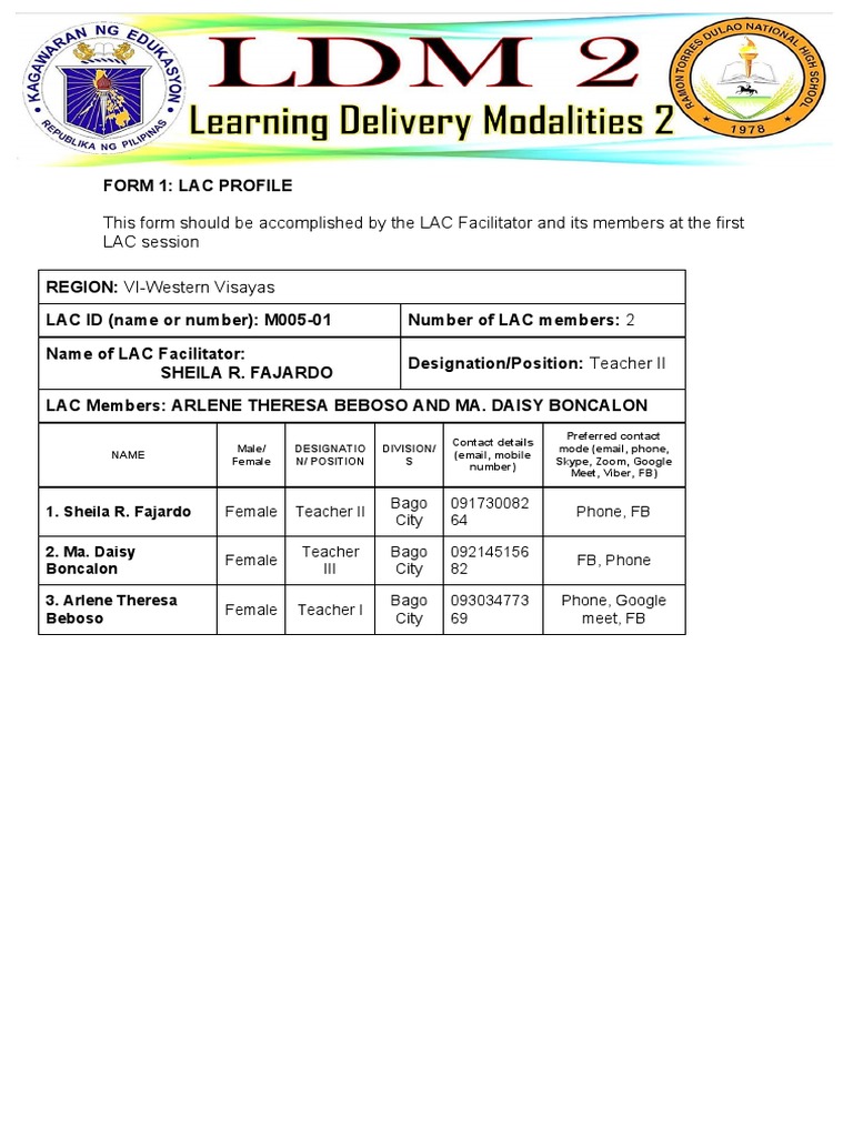 Form 1: Lac Profile: This Form Should Be Accomplished by The LAC ...