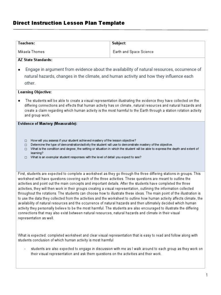 Direct Instruction Lesson Plan TemplateWeek 6 PDF Lesson Plan