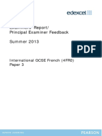 Examiners' Report/ Principal Examiner Feedback Summer 2013: International GCSE French (4FR0) Paper 3