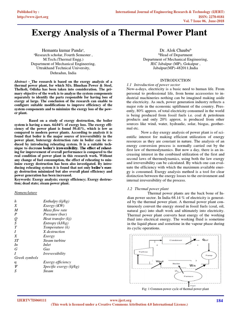 Exergy Analysis of A Thermal Power Plant IJERTV7IS060111 | PDF | Exergy ...
