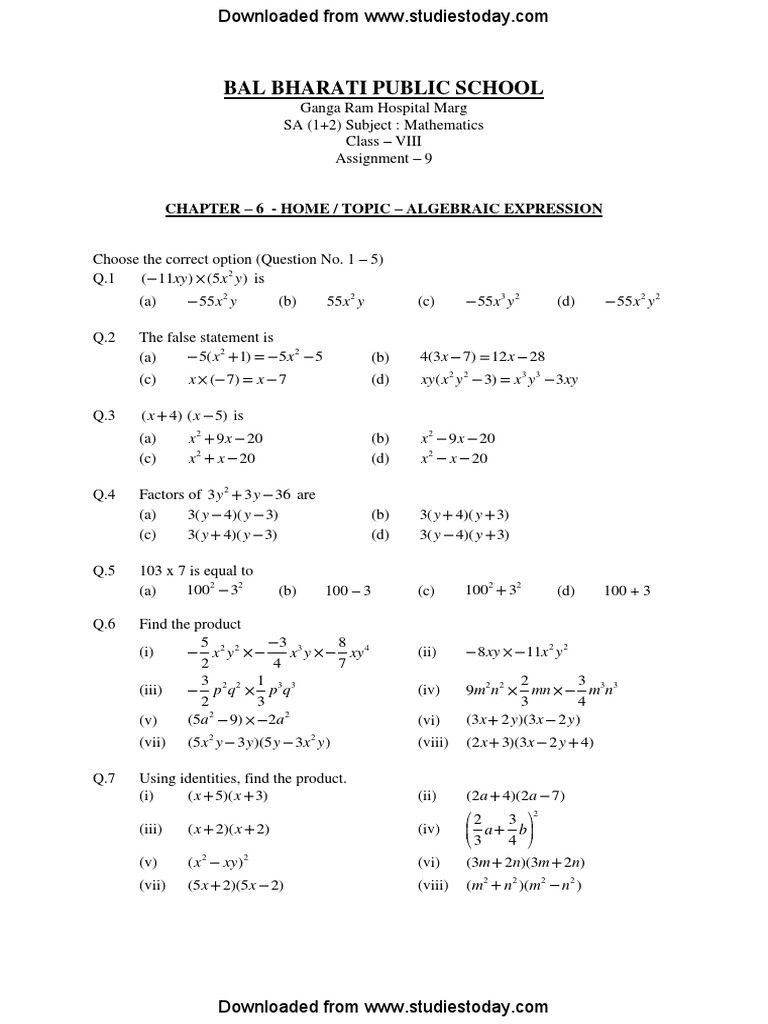 CBSE Class 8 Mathematics Practice Worksheet | PDF | Number Theory ...