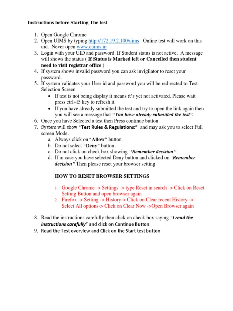 Online Test Instructions Guide | PDF | Button (Computing) | Password