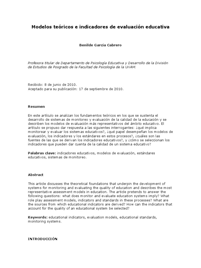 Modelos e Indicadores de Evaluación Educativa | PDF | Evaluación ...
