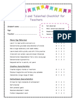 The Gifted and Talented Checklist For Teachers: Date