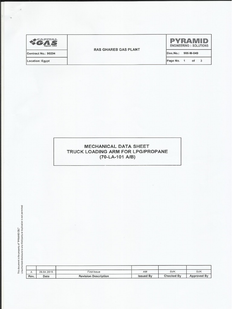 Mechanical Data Sheet Truck Loading Arm PDF | PDF