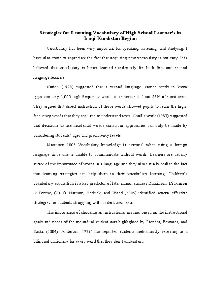 Vocabulary Learning Strategies for High School | PDF | Vocabulary ...