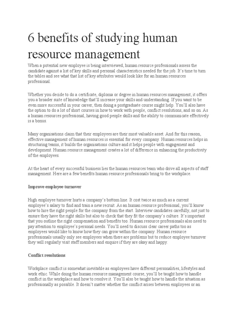 6 Benefits of Studying Human Resource Management: Improve Employee ...