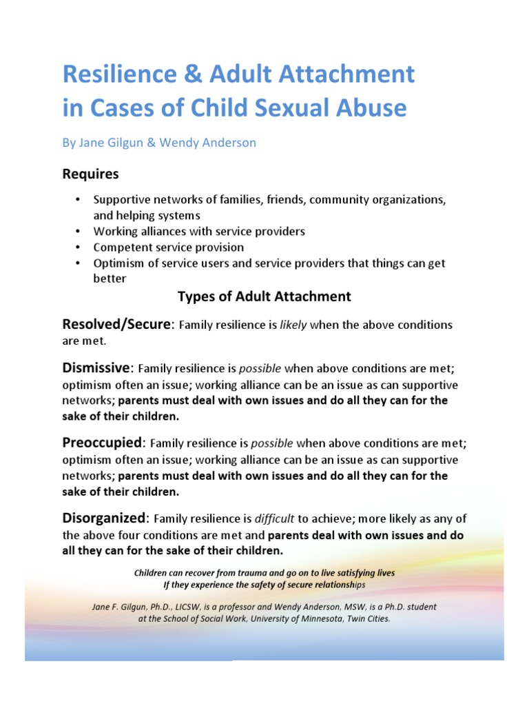Resilience and Adult Attachment in Cases of Child Sexual Abuse | PDF ...
