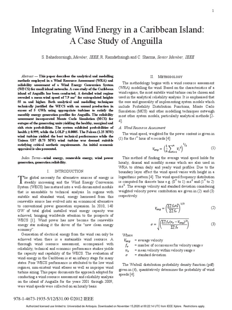 Integrating Wind Energy in A Caribbean Island PDF | PDF | Wind Power ...