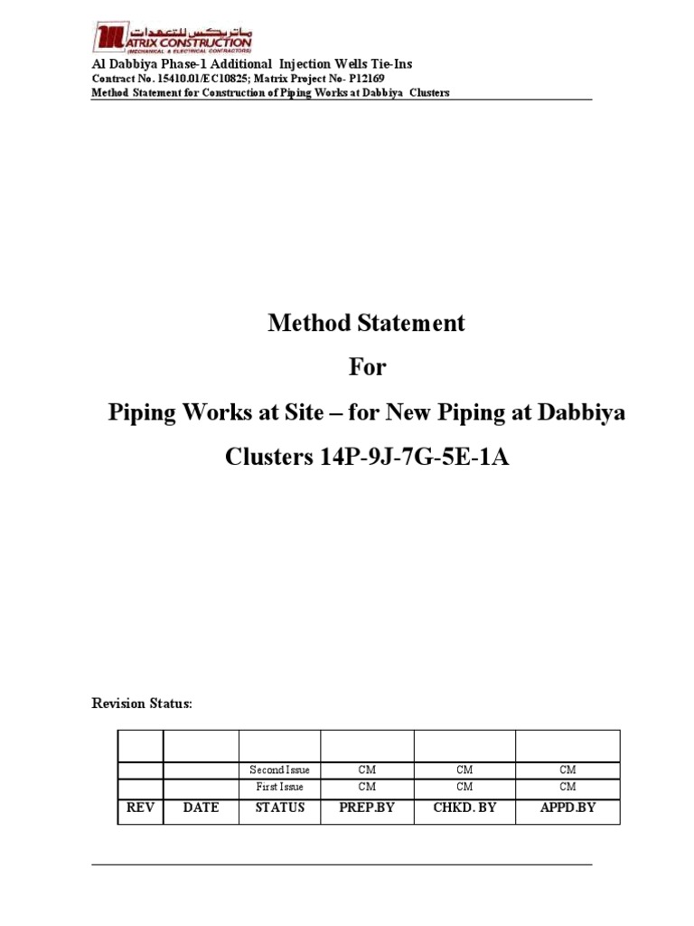 Method Statement Piping Works | PDF | Pipe (Fluid Conveyance) | Welding