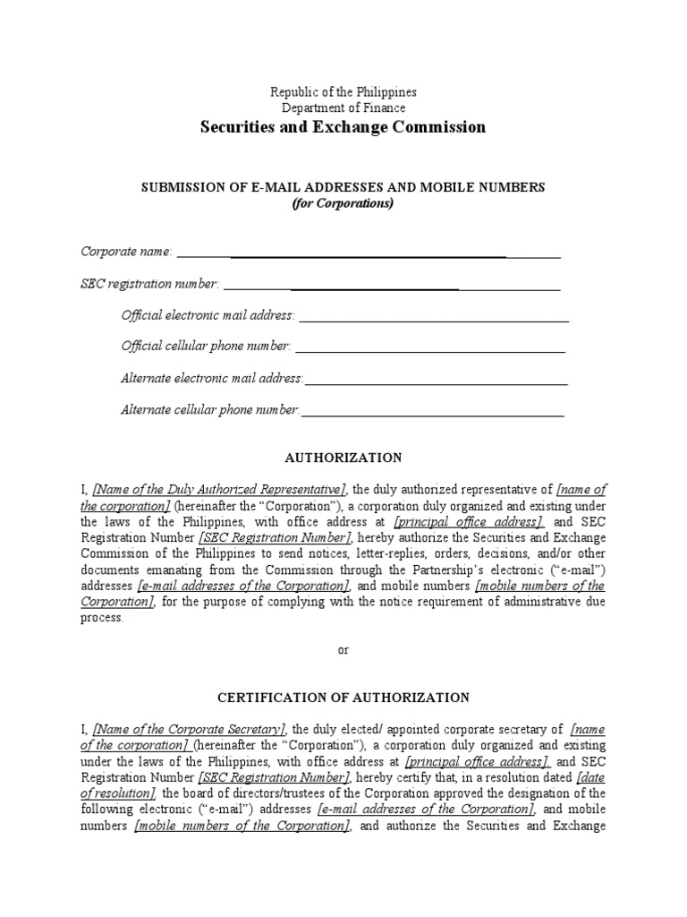 SEC Email and Mobile Submission Form | PDF | U.S. Securities And ...