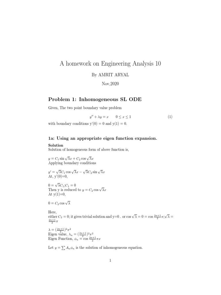 Engineering Analysis: SL ODE Solutions | PDF | Ordinary Differential ...