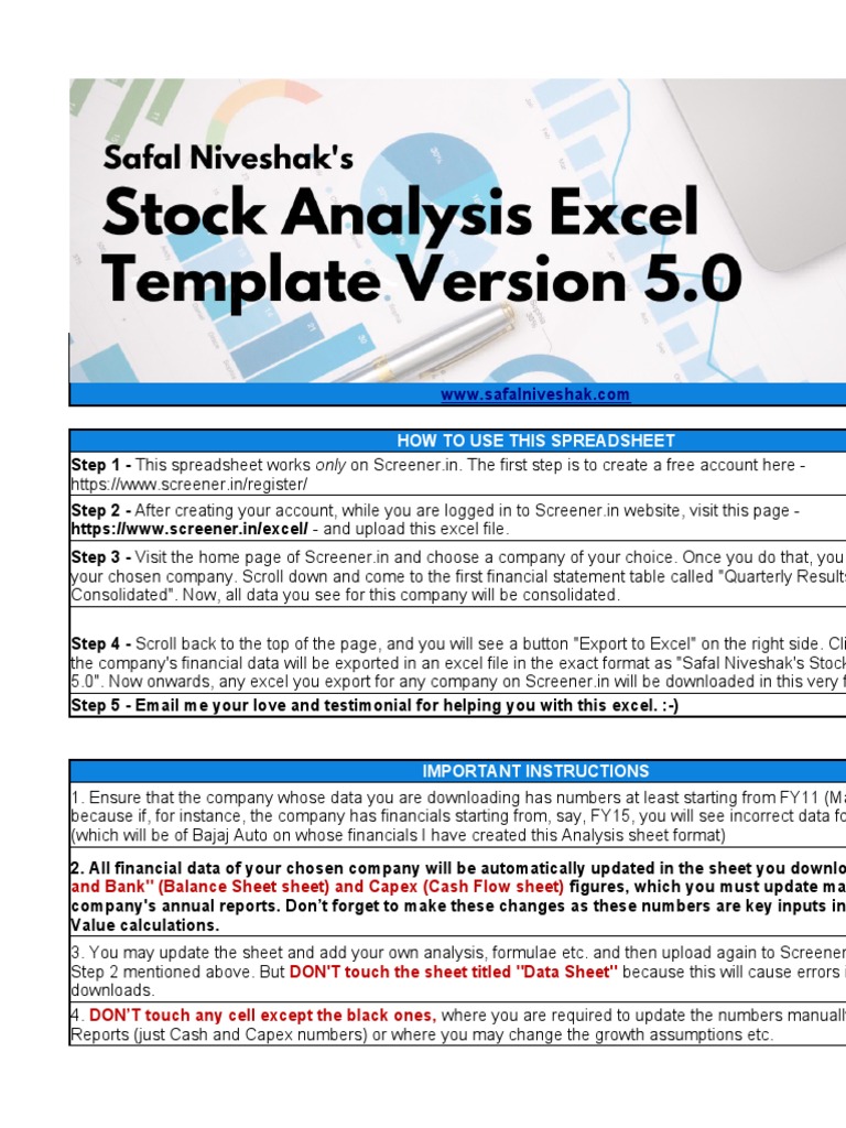 Safal Niveshak Stock Analysis Excel Version 5 0 PDF
