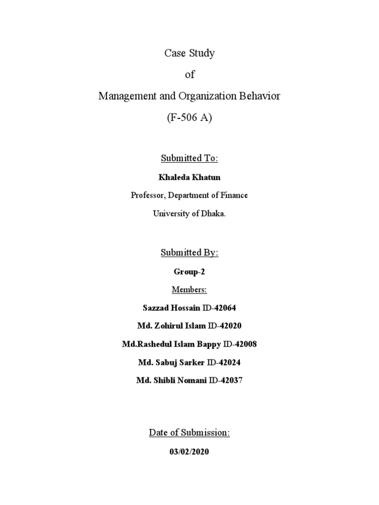 Case Study of Management and Organization Behavior (F-506 A) | PDF