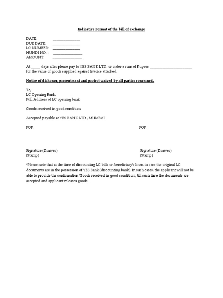 Bill Of Exchange Format For Lcms