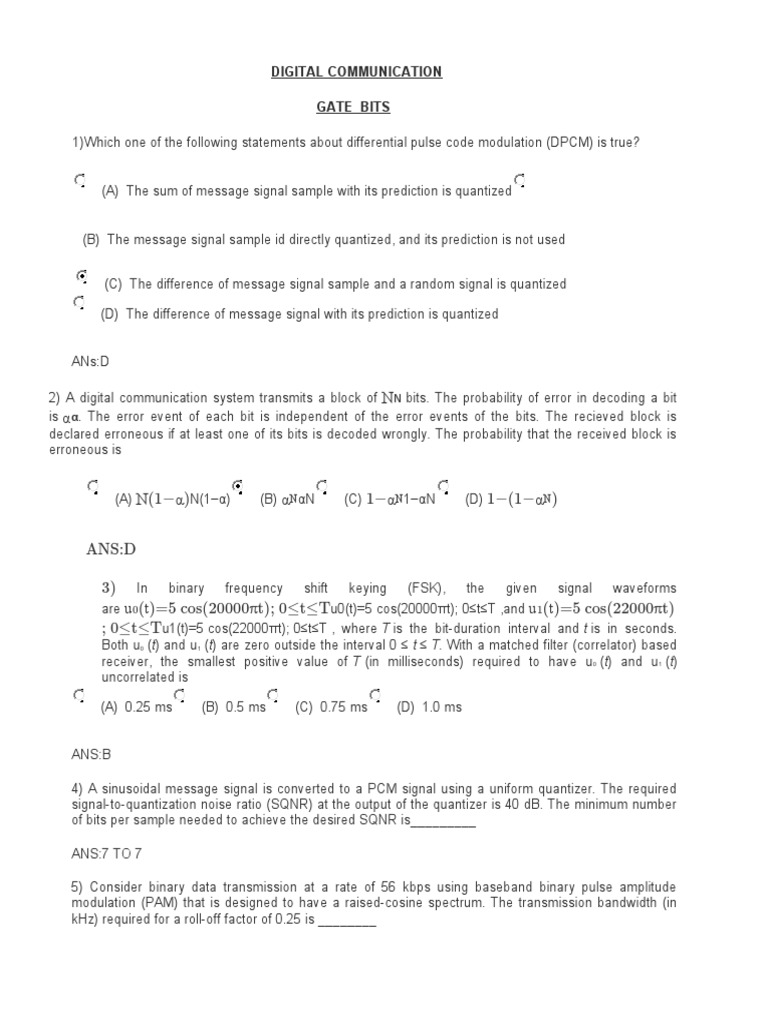 Digital Communication Gate Bits PDF Sampling (Signal Processing