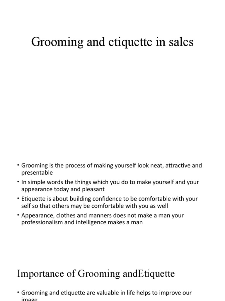 Grooming and Etiquette in Sales PDF