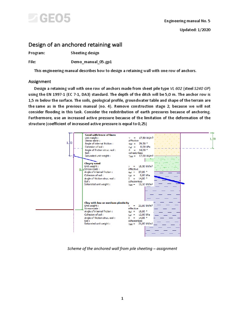 Design of An Anchored Retaining Wall: Assignment | PDF | Deep ...