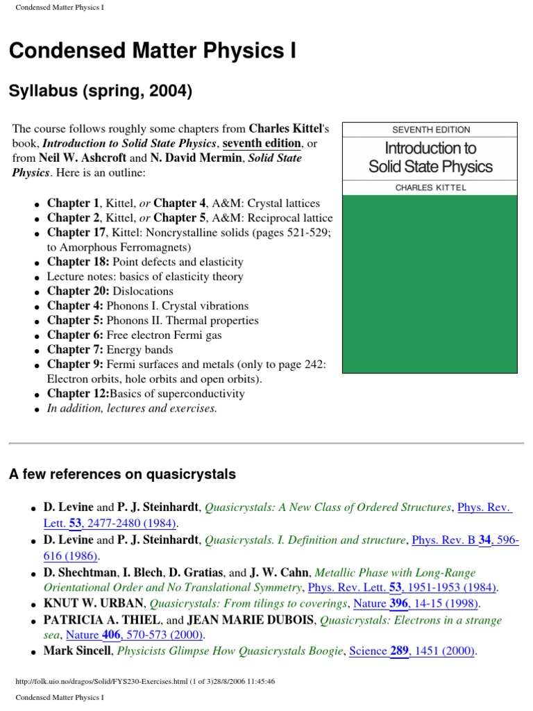 Condensed Matter Physics I Charles Kittel Pdf Solid State Physics Condensed Matter Physics