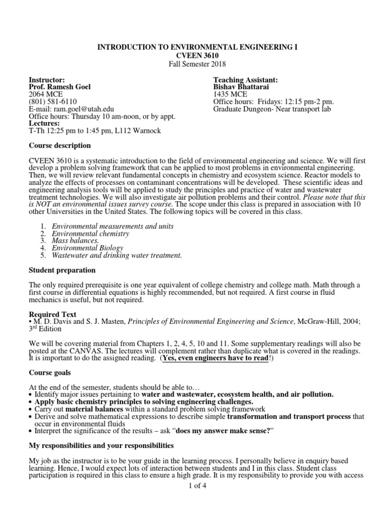 Environmental Engineering Course Overview | PDF | Test (Assessment ...