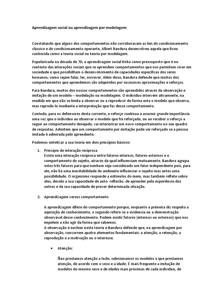 Teoria da Aprendizagem Social de Bandura | PDF | Sociologia | Aprendizado