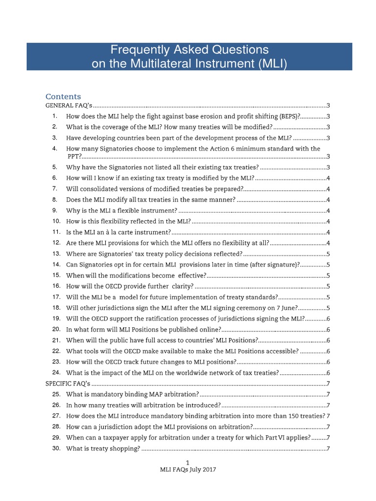 MLI: Addressing Tax Challenges in Digital Economy | PDF | International ...