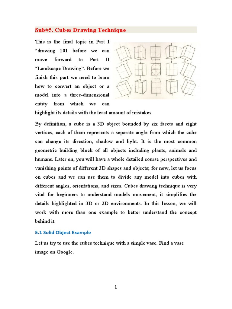 Cubes Drawing Techniques for Beginners | PDF | 3 D Computer Graphics ...