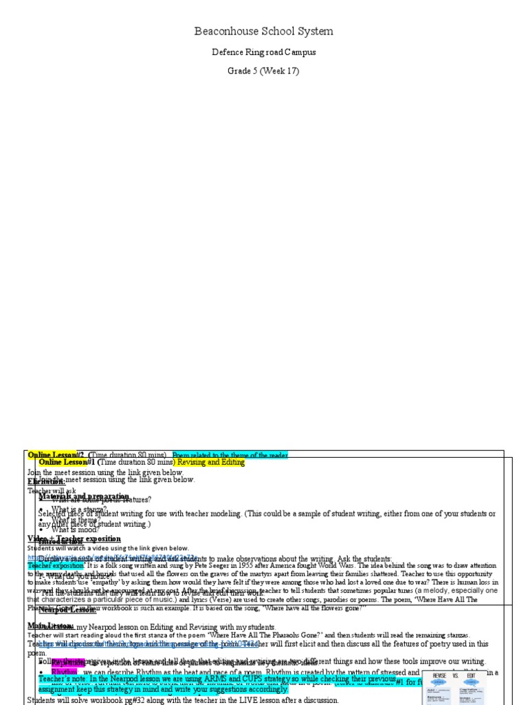 Beaconhouse School System Defence Ring Road Campus Grade 5 (Week 17