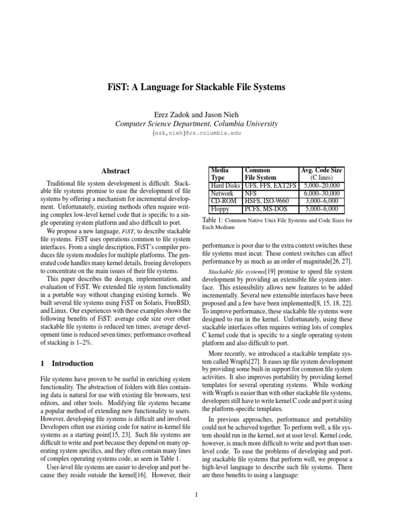 Fist: A Language For Stackable File Systems: Computer Science ...