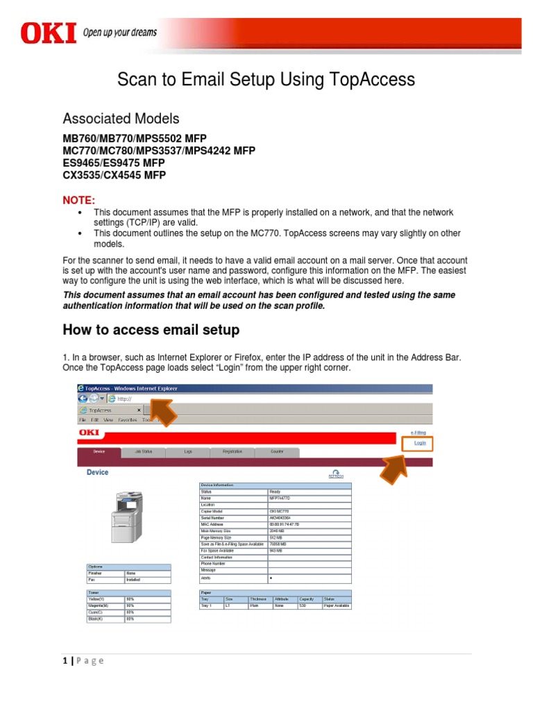 Scan To Email Setup TopAccess Multiple Models PDF