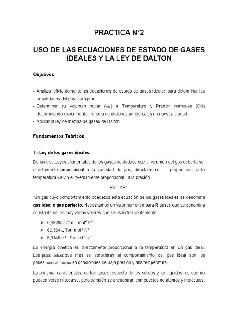 Ley de Dalton y Gases Ideales en Práctica | PDF | Gases | Estadísticas ...