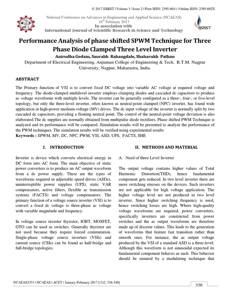 Performance Analysis of Phase Shifted SPWM Technique For Three Phase ...
