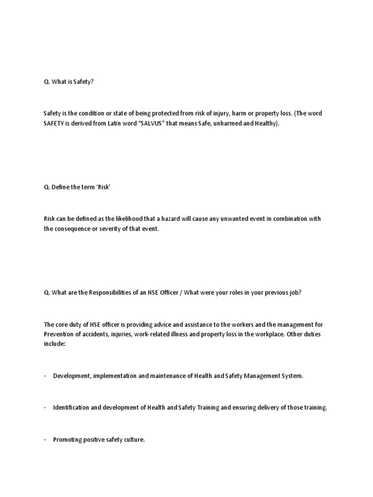 Safety Q & Answers PDF Occupational Safety And Health Personal
