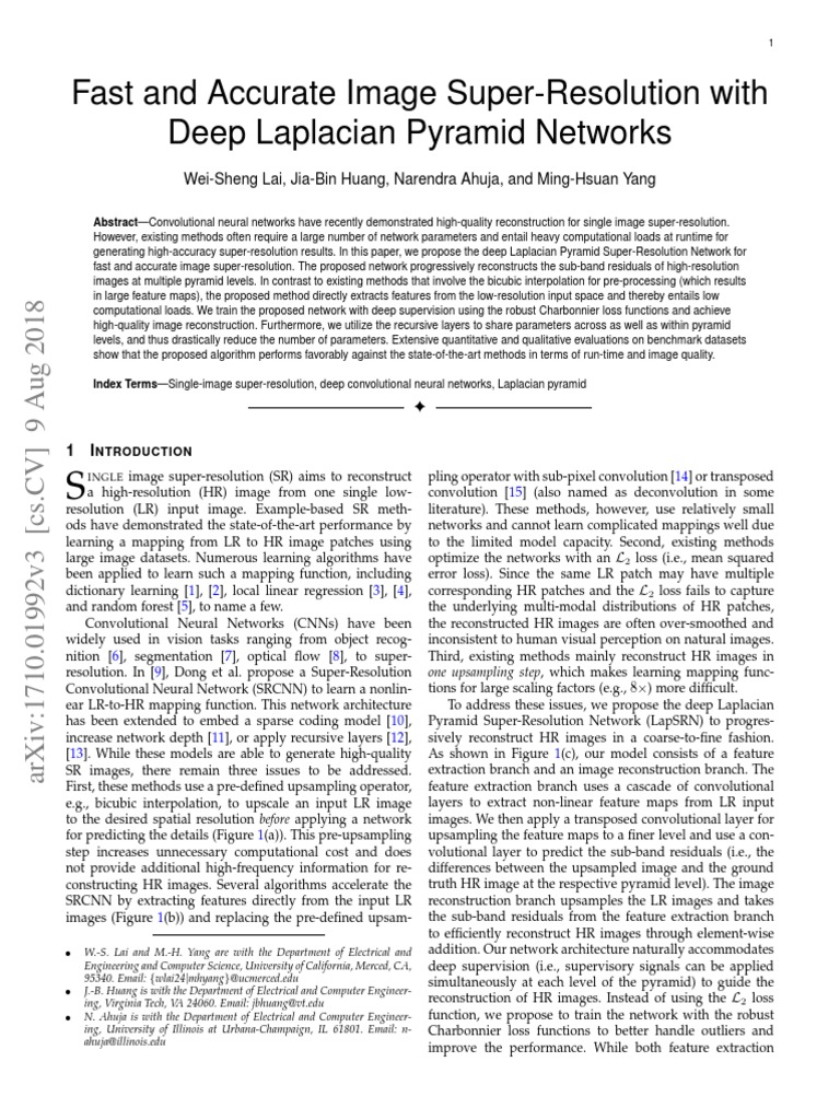 Fast and Accurate Image Super-Resolution With Deep Laplacian Pyramid ...