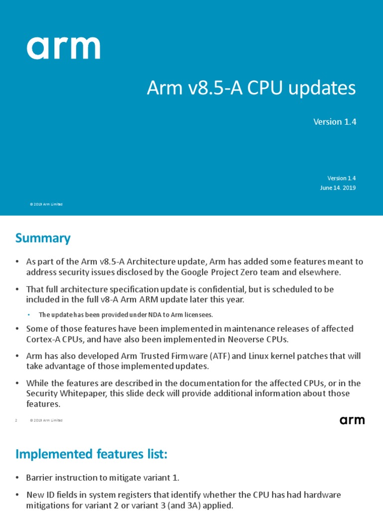 Arm V8.5-A CPU Updates : Version 1.4 | Download Free PDF | Arm ...