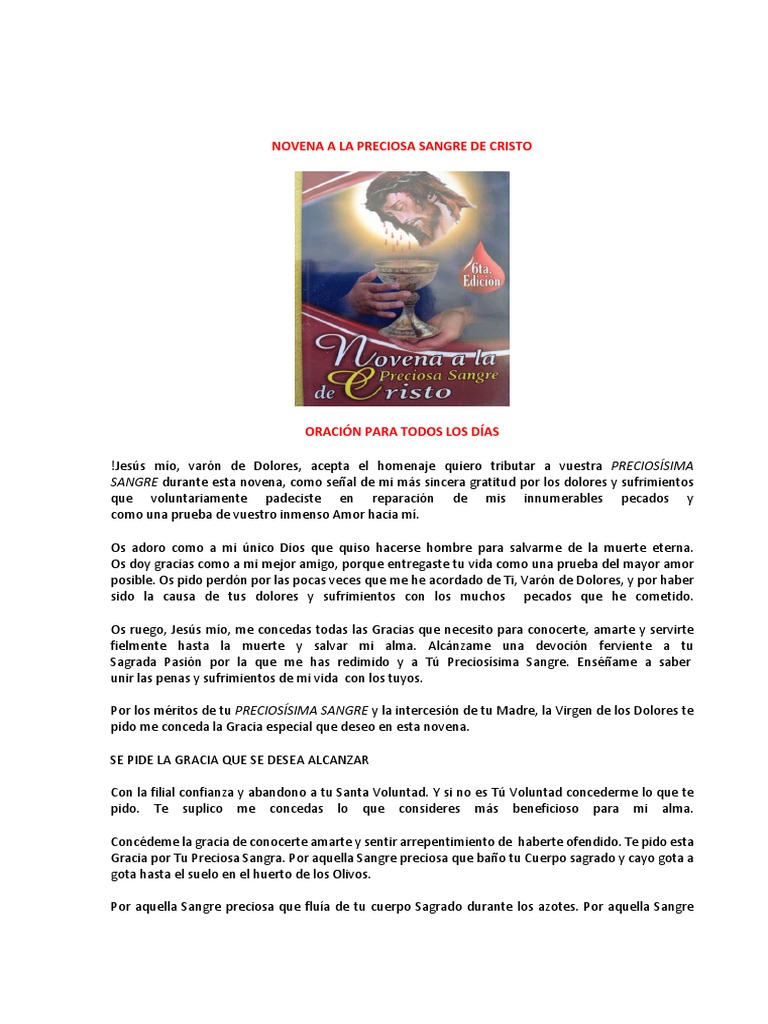 Novena a la Preciosa Sangre de Cristo | PDF | eucaristía | Cristo (título)