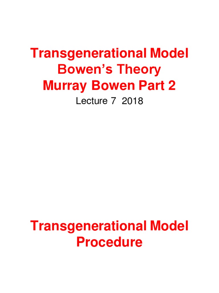 Transgenerational Model Bowen's Theory Murray Bowen Part 2 PDF