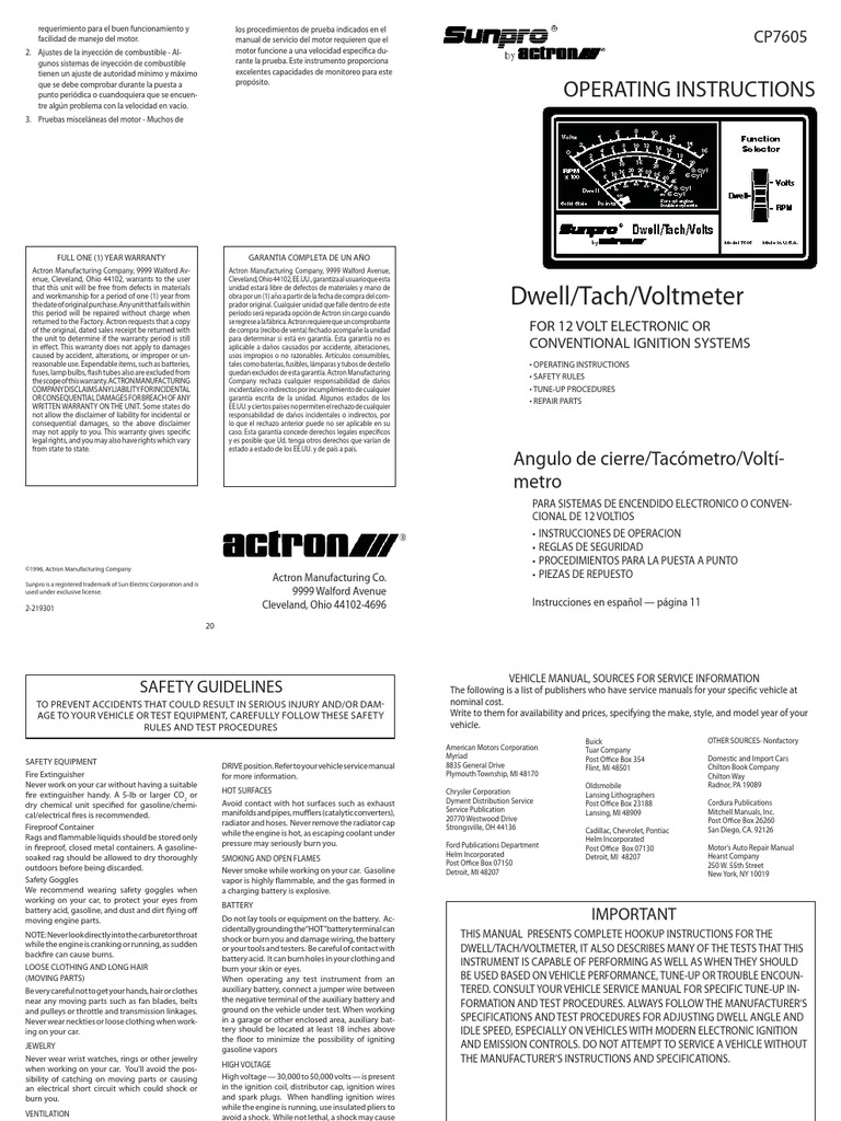 Tachometer Instructions | PDF | Distribuidor | Sistema de encendido