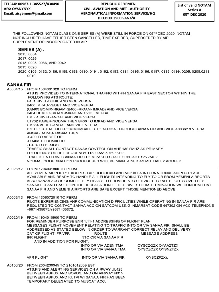 List of Valid Notam Dec 2020 | PDF | Instrument Flight Rules | Visual ...