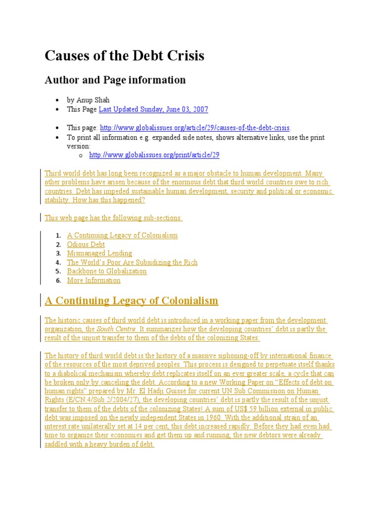 Causes Of Debt Crisis Pdf Structural Adjustment Debt