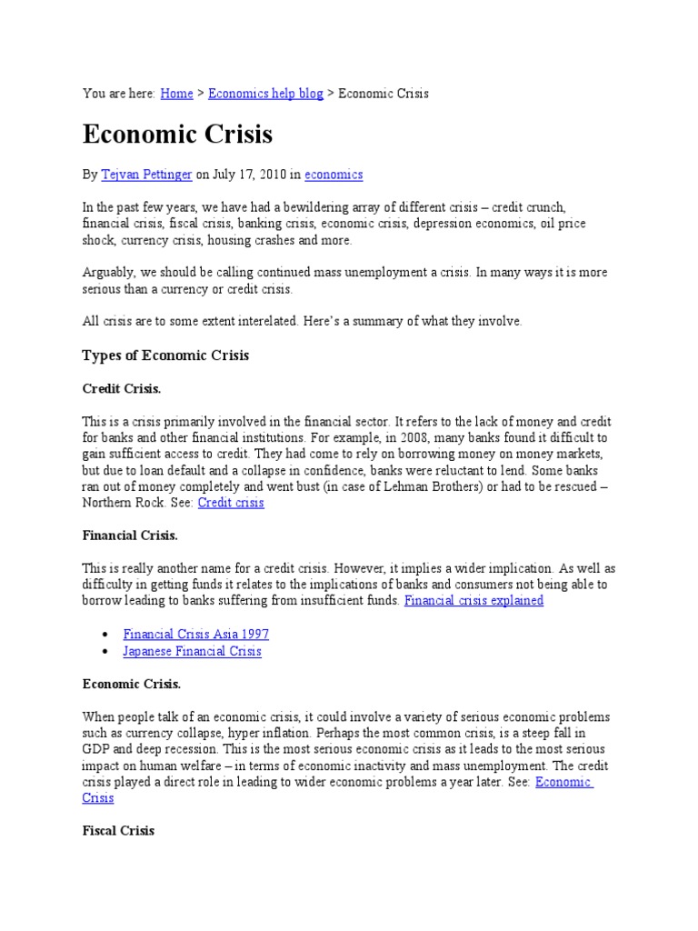Types of Economic Crises Explained | PDF | Financial Crises | Financial ...