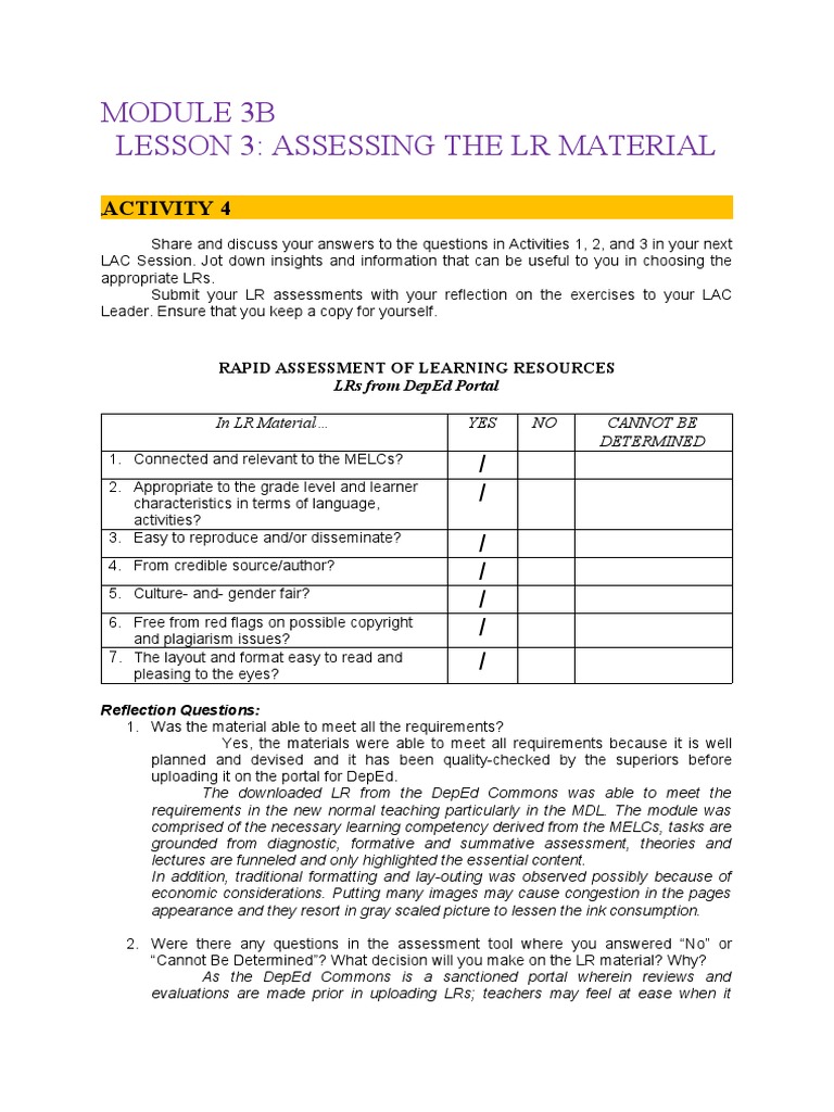 Module 3b Lesson 3 Assessing The Lr Material Activity 4 Pdf