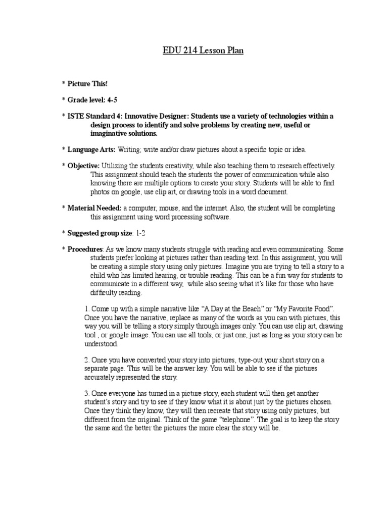 Picture Storytelling Lesson Plan | PDF | Lesson Plan | Narrative