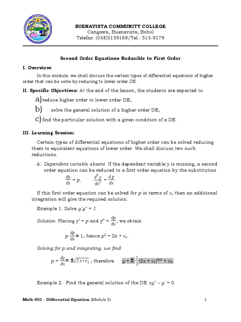 Buenavista Community College PDF Ordinary Differential Equation