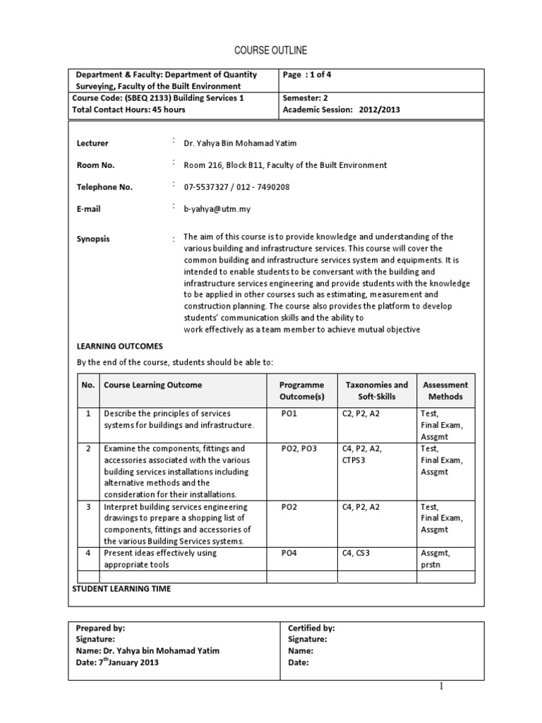 Building Services 1 Course Outline | PDF | Building Automation | Air ...