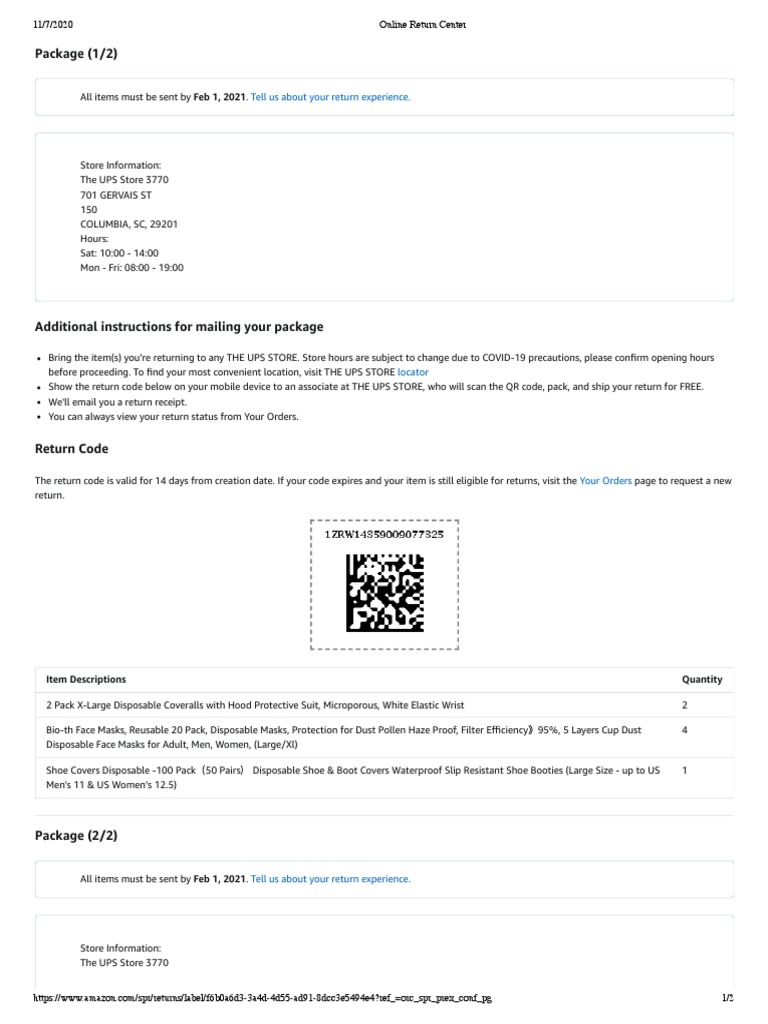 Online Return Center Amazon 20201107 PDF Business