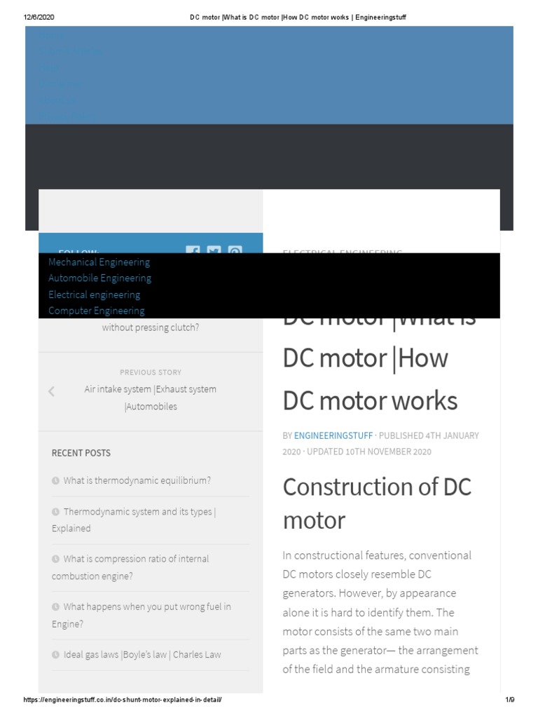 Dc Motor What Is Dc Motor How Dc Motor Works Engineeringstuff - Free ...