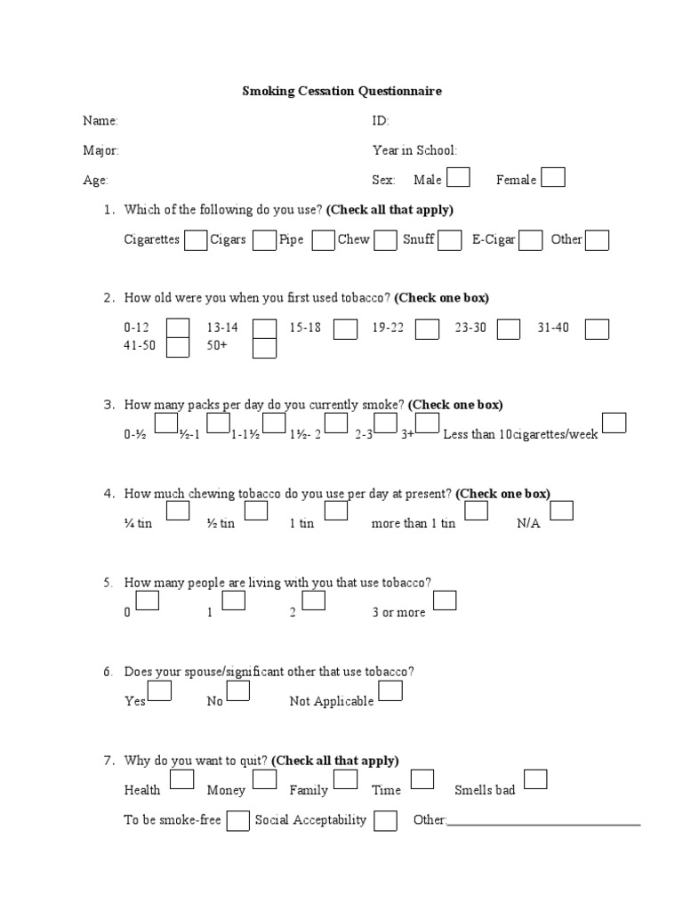 Smoking Cessation Questionnaire survey Stress (Biology) Self
